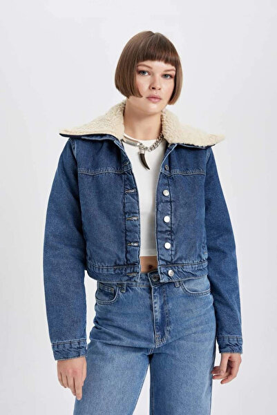 DeFacto A9232 Faux Fur Collar Jean Jacket
