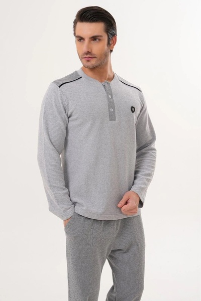 By Mecit Pijama Large Size Thessaloniki Fabric Winter Men's Pajama Set 70% Cotton 30% Polyester