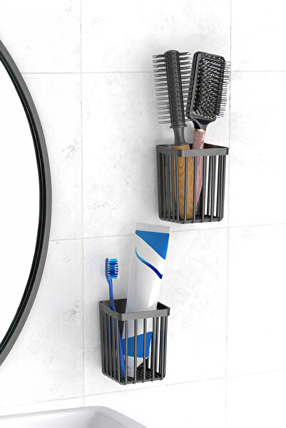 Mutfak Köşesi Clena 2'li Set Yapışkanlı Diş Fırçalık ve Saç Fırçası Organizat...