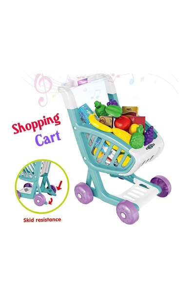 Matadi Blue children's shopping cart with moving wheels, equipped with lights and 16 songs,