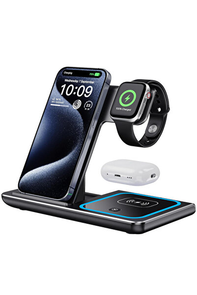 SONORH Stație de încărcare wireless pliabilă 3 în 1, încărcare rapidă 15W, Ma...