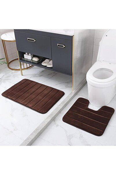 JZS Memory Foam Bath Mat Set 3 Pieces Brown