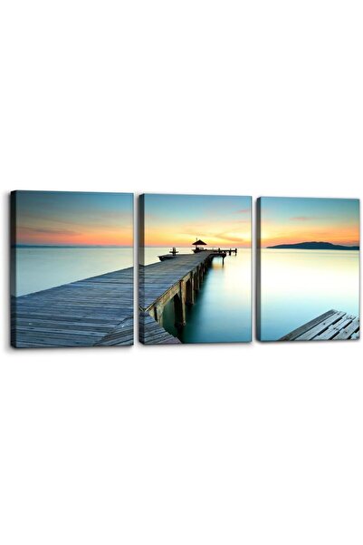 ALAYRA International لوحة فنية جدارية من القماش تصور جسرًا فوق البحر عند غروب...