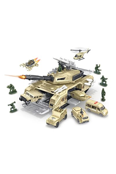 Matadi Military Tank Playset with 7 combat vehicles and weapons, figure soldiers, wide openings