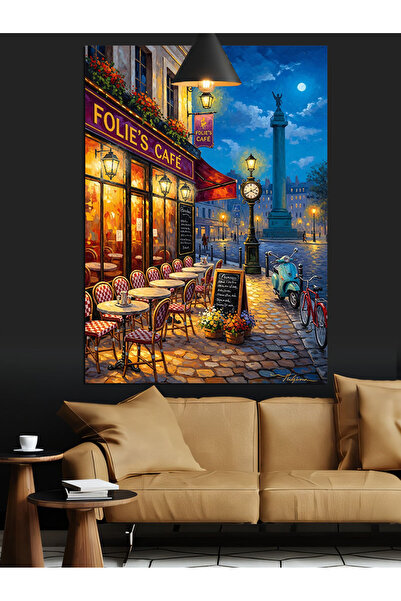 KanvasSepeti City Street Night Pictură în ulei de înaltă calitate texturat Ca...