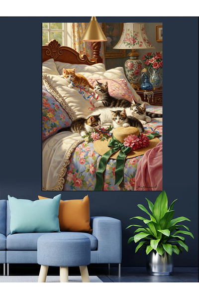 KanvasSepeti Joc în pat Pictură în ulei de înaltă calitate texturat Canvas Ca...