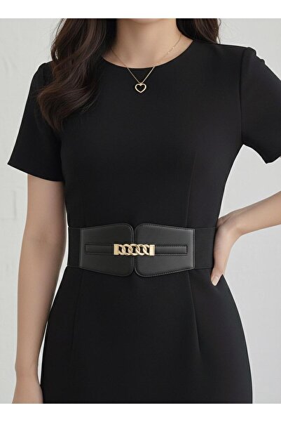 MODAM HİFA Gold Buckle Corset Belt Dress Belt Shirt Belt Waist Belt Body Belt Women's Belt Elastic Belt