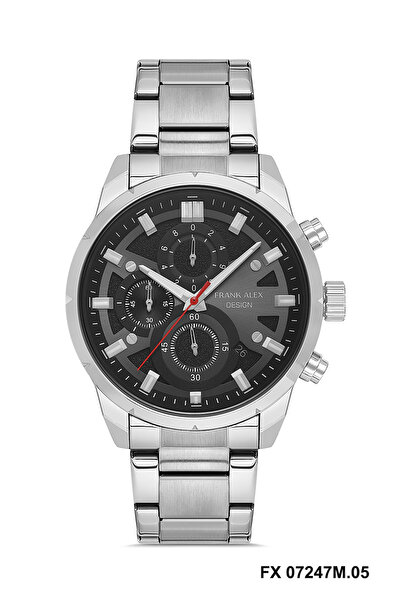 Frank Alex SİYAH KADRANLI TAKVİMLİ FUNCTION GÜMÜŞ METAL ERKEK KOL SAATİ