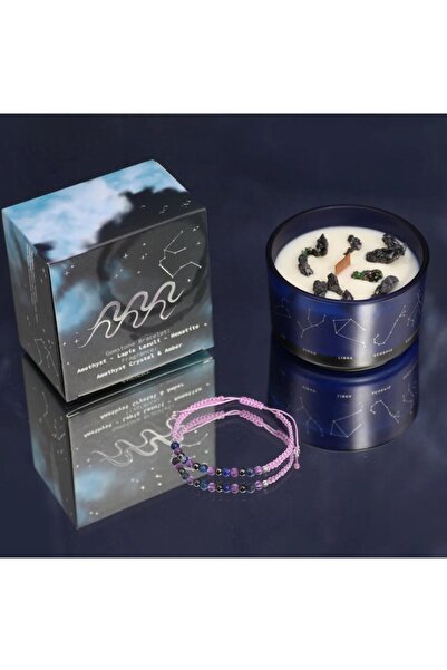 AW Gifts Crystal Candle and Gemstone Bracelet for Aquarius
