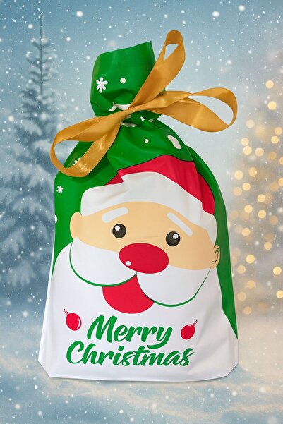 Christmas 🎄Merry Christmas Christmas Gift Bag, Santa Claus Pattern with Bow – 34×22 cm🎄
