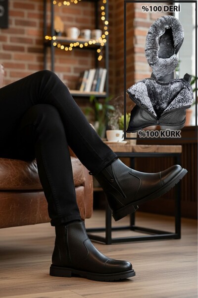 BIG KING Fur Lined Zippered Chelsea Genuine Leather Men's Boots