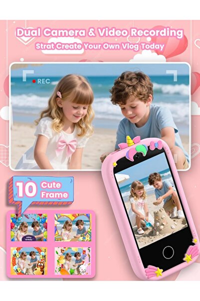 ZONEY Kids Smart Phone Toddler Camera Toy Touchscreen Unicorn Learning Phone (Pink)