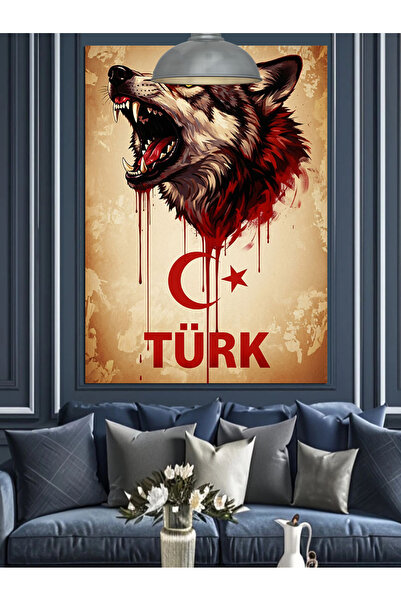 KanvasSepeti Lupul drapelului turcesc Pictură în ulei de înaltă calitate text...