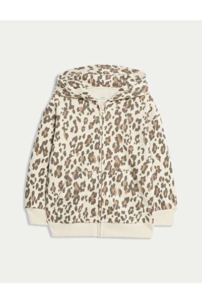 Marks & Spencer Leopar Desenli Fermuarlı Kapüşonlu Hırka (2-8 Yaş)