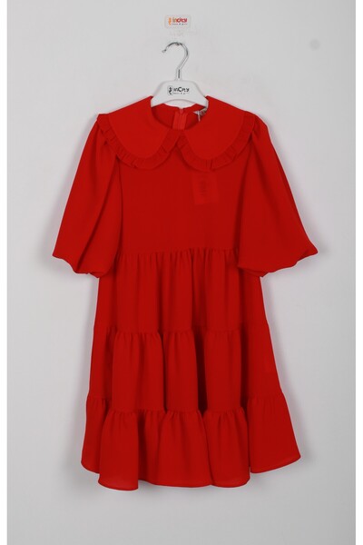 incity Girl's New Season Ruffled Collar Red Dress – New Year's Special