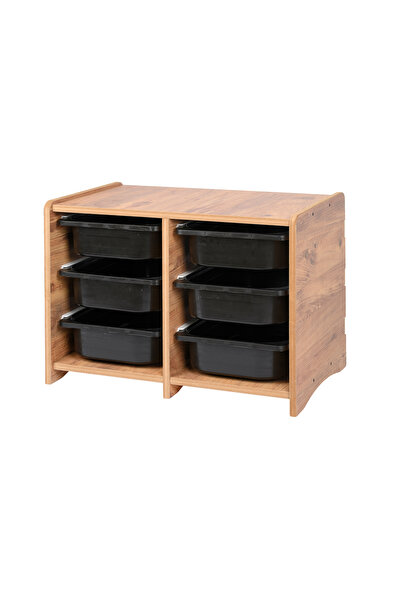 BEEVOLİ 18mm MDF Ceviz Çocuk Odası Dolabı, Siyah Çekmeceli 6’lı Düzenleyici Ü...