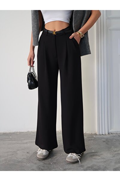 Paw Garage Women's Nova Modal Textured Pleated Palazzo Pants