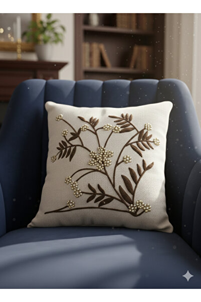 e-Bizz Store Pullu & Taşlı & Punch Nakışlı 1 Adet Kırlent Kılıfı