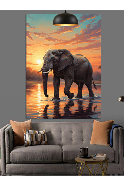 KanvasSepeti Elefant mare în mișcare Pictură în ulei de înaltă calitate textu...