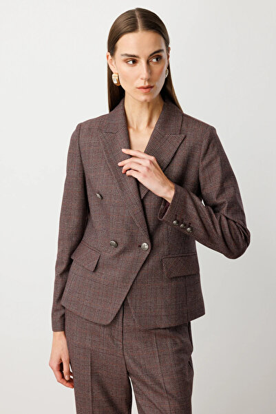 Ekol Omu Shoulder Pad Jacket with Flap Pockets Burgundy