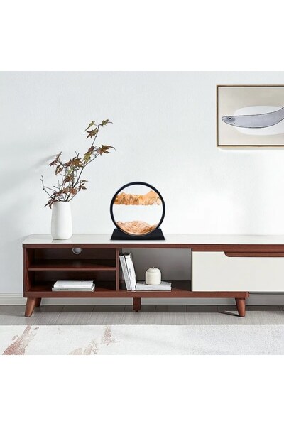 OEM Decorative Glass Hourglass with 3D Sand, 18x19.5 cm, Red/Black