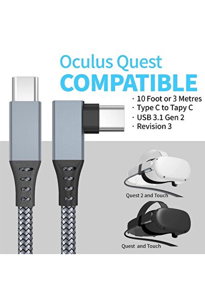 ZONEY 16.5Ft VR Link Cable USB to USB-C, 90° Type-C Nylon Braided for Meta Quest & PC (Grey)