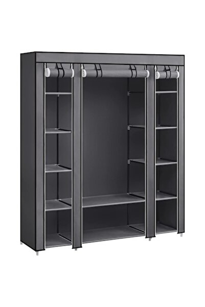 SONGMICS Textile Wardrobe Portable Closet with Shelves and Hanging Rail 150x45x175 cm, Grey