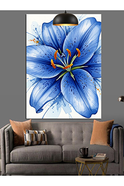 KanvasSepeti Pictură în ulei de înaltă calitate cu flori albastre ornamentate...