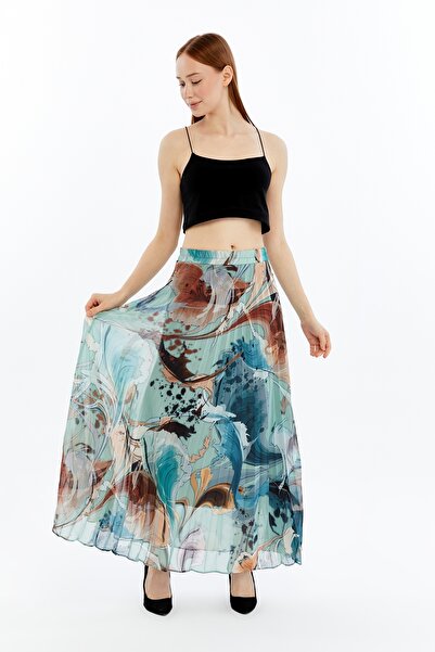 sehatex Lined Pleated Chiffon Waisted Elastic Skirt