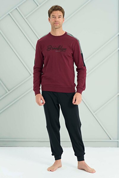 REMSA Men's Combed Cotton Long Sleeve Pajama Set 2225 Claret Red01