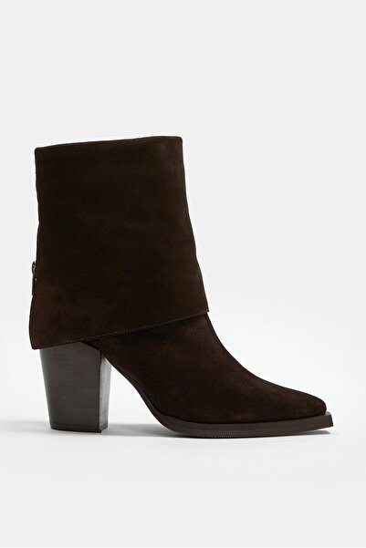 NILUFARR Nexa Bitter Brown Suede Genuine Leather Heeled Boots