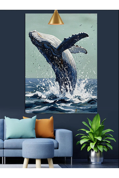 KanvasSepeti Pictură în ulei de înaltă calitate pe pânză, cu tematică balenă,...