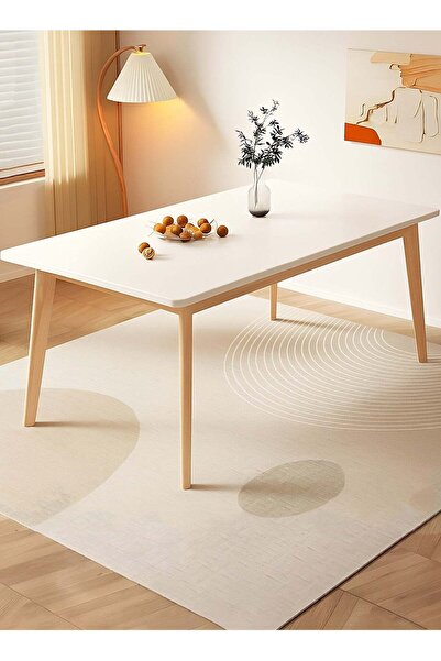 Taimi Modern Dining White Table – Dining, Office, Study Table with Solid Wood Legs, 140x80x75cm