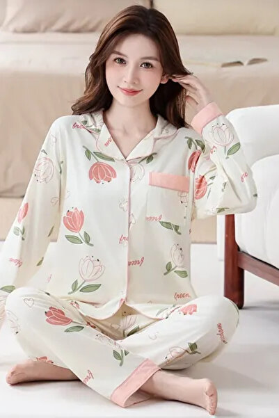 Muchmy Cozy Womens Pajama Set Floral Printed Sleepwear Lounge Pajama Two Pieces Set