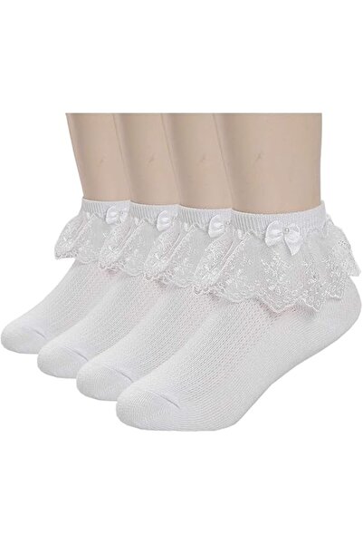 Generic Shiadon Princess Lace Cotton Socks for Toddlers/Girls, 4-Pack (2-10T)