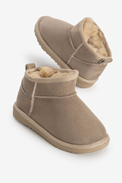 Tonny Black Girl's Beige Poly Sole Fur-Lined Suede Look Boots