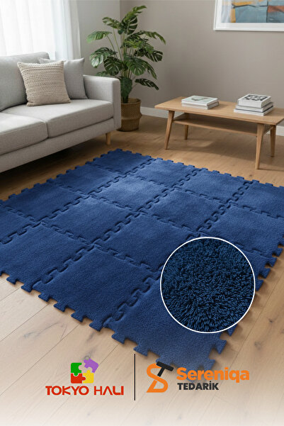 Tokyo Halı Lacivert Peluş Puzzle Halı, Kendi Tasarımını Oluştur, Yapboz Halı, Peluş Halı