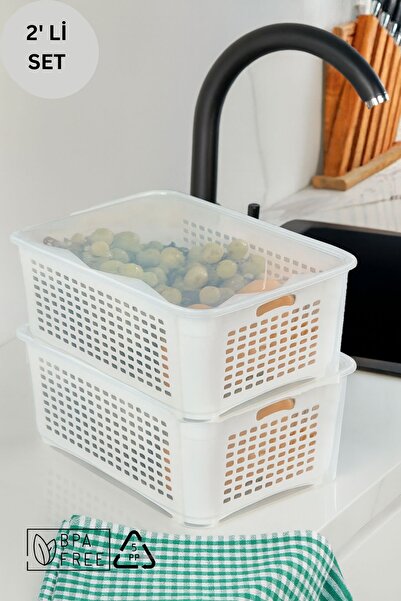 espashome Storage Container with Strainer and Leak-Proof Lid 5 Lt - 2 Pieces - White
