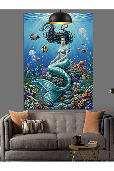 KanvasSepeti Coada de sirenă Pictură în ulei de înaltă calitate texturat Pânz...