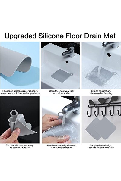 JZS Tub Stopper Silicone Floor Drain Anti-Odor Mat, 2pcs, Grey