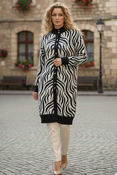 benguen Patterned Hijab Cardigan N3286 Black