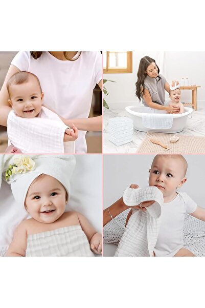 Duomama Soft Absorbent Muslin Burp Cloths, Pack of 3, Large 20 x 10 in (White)