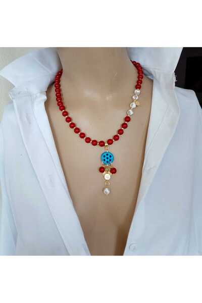 shop Luna Yeşil Tibet Akiği Lav Taşı Siyah Oniks Süryani Cam Boncuk Detaylı T...