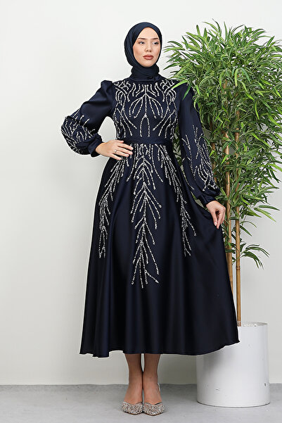 Lamia Giyim Buğlem Taşlı Abiye Lacivert