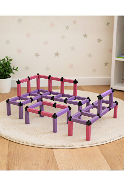 Woodika Toys Woodika Eğitici Ahşap Bloklar - Pembe Mor Ahşap Köşe Koltuk ve S...