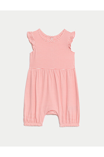 Marks & Spencer Saf Pamuklu Çizgili Tulum (0-3 Yaş)