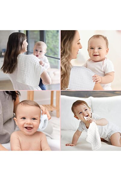 Duomama Soft Absorbent Muslin Burp Cloths, Pack of 3, Large 20 x 10 in (White)