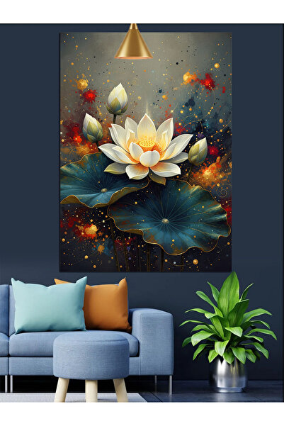 KanvasSepeti Floare de lotus pe lac Pictură în ulei de înaltă calitate textur...