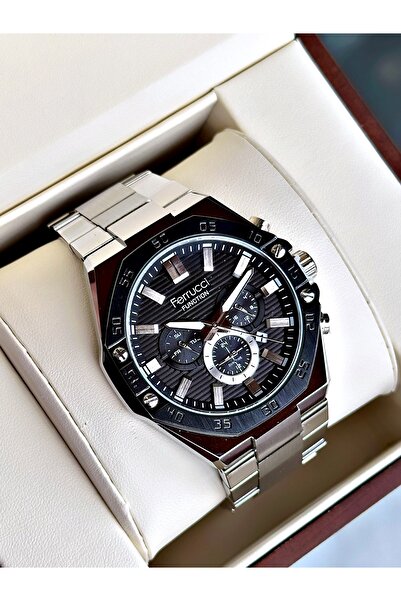 Ferrucci Functional Silver-Black Color Steel Cord Men's Wristwatch