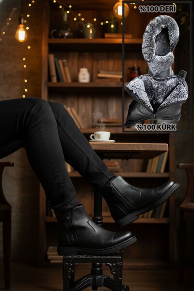 BIG KING Fur Lined Zippered Chelsea Genuine Leather Men's Boots